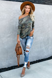 Women's Loose Camo Print Long Sleeve Top Long Sleeve Longline Pullover