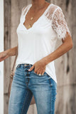 Sweet Side Lace Deep V Neck Top T-shirt