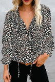 Printed Long Sleeve V-Neck Drawstring Shirt