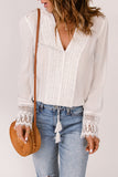 White Bohemian Crochet Detail V Neck Blouse
