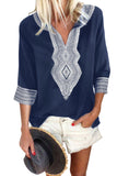 Summer Boho Embroidered V Neck Loose Blouse