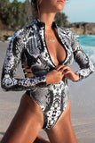 Leopard Print Zipper Cut-out Rash Guard Swimsuit