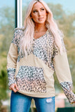 Leopard Patchwork Buttons Hooded Sweatshirt with Pocket