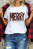 MERRY Plaid Leopard Print Short Sleeve T Shirt