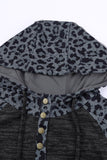 Color Block Leopard Long Sleeves Gray Hoodie