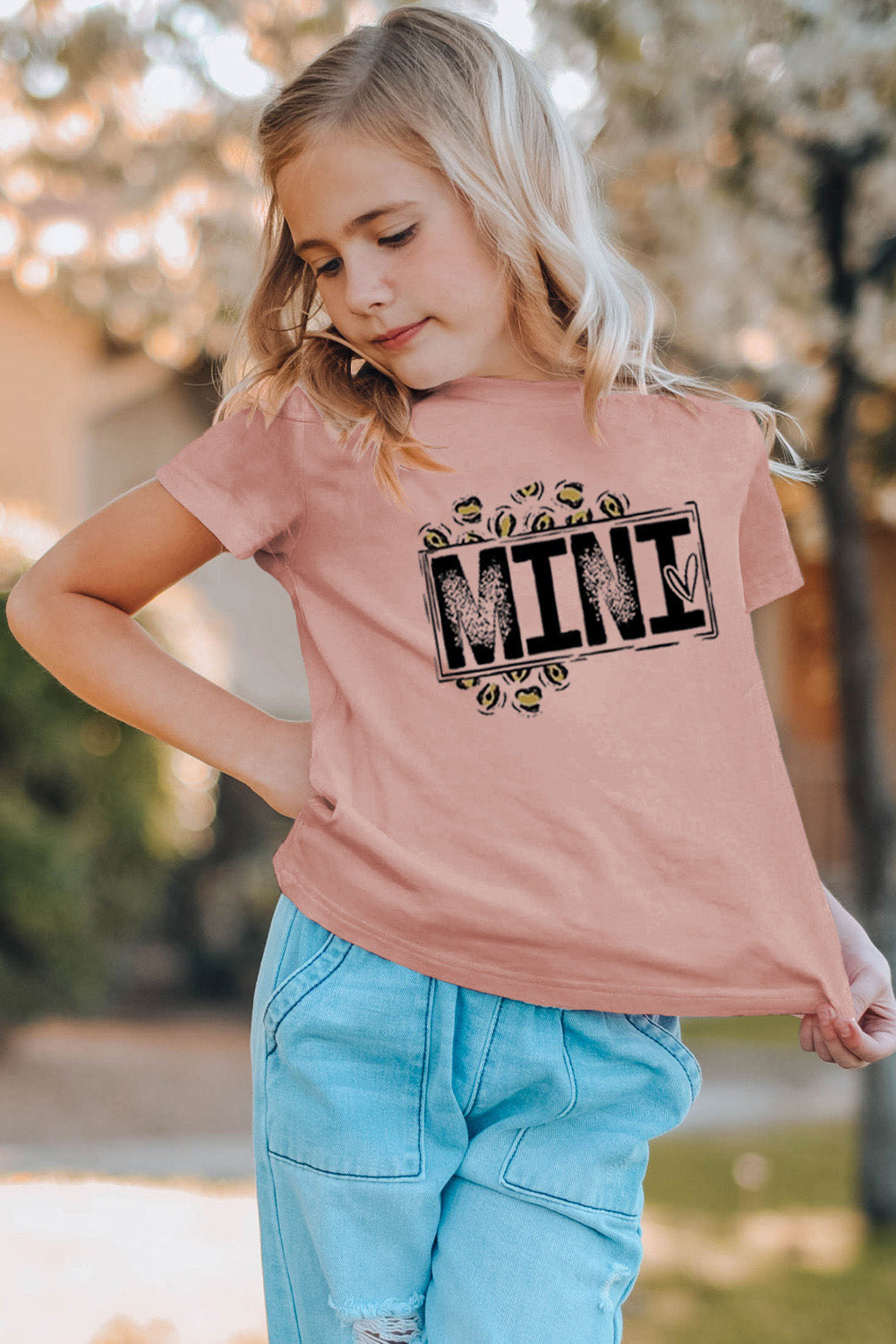 Mother and Daughter Matching Mini Graphic Short Sleeve Girl's T Shirt