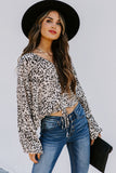 Leopard Print Drawstring Pullover Blouse