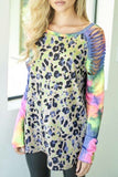 Tie-dyed Print Cut-out Long Sleeve Top