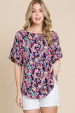 color Crisscross Back Floral Blouse