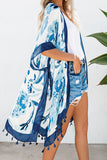 Bohemian Print Open Front Loose Kimono Beach Cover up