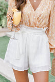 White Ruffled Waist Pleated Shorts with Belt
