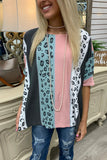 Loose Colorblock Leopard Print T-shirt