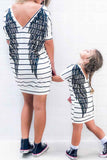 Mom's Striped Wings Back Print T-shirt Mini Dress