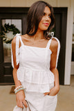 Eyelet Pattern Tied Shoulder Peplum Tank Top