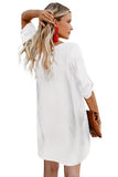 V Neck Button Front Roll up Tab Sleeve Dress