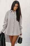 Khaki High Low Buttoned Long Sleeve Shirt