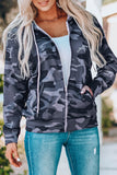 Camo Print Zip-up Hooded Coat with Pockets