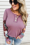 Floral Accent Puff Sleeves Plus Size Thermal Top