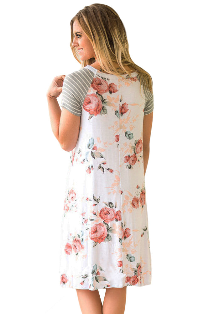 Backdrop Floral Print A-line Loose T-shirt Dress