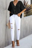 V Neck Button Front Crinkled Blouse