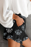 Palm Tree Leaves Print Elastic Waist Shorts with Pocket