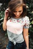 Floral Print Splicing Colorblock Tee