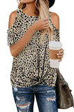 Beige Cheetah Print Cold Shoulder Top