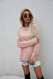 Crew Neck Buttons Drop Shoulder Pullover Sweater