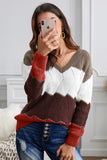V Neck Colorblock Textured Knit Sweater