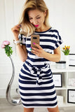 Stripes Pocketed T-shirt Dress with Belt