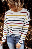 Striped Drop Sleeve Crew Neck Knit Sweater