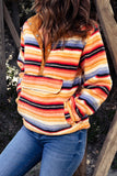 Multicolor Striped Kangaroo Pocket Buttoned Sherpa Sweatshirt