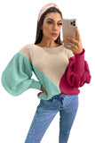 Triple Color Block Lantern Sleeve Knit Sweater