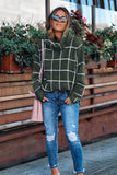 Beige Grid Pattern Turtleneck Sweater