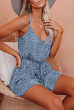 Spaghetti Straps V Neck Leopard Elastic Waist Romper