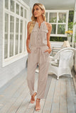Button Front Patch Pockets Sleeveless Jumpsuit
