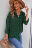 Green Swiss Dot Buttoned Pocket Long Sleeve Shirt