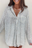 Silver Sequin Pocketed Loose Shirt