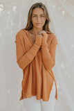 Distressed Seam Trim Waffle Knit Top