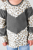 Kids Waffle Knit Leopard Patchwork Top