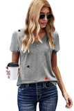 V Neck Stars Print Gray T-shirt