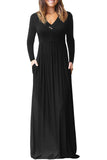 V Neck Pocket Style Long Jersey Dress