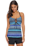 Crisscross and Strappy Detail Printed Tankini Top