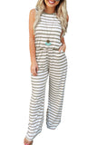 Striped Print Pocketed Sleeveless Jumpsuit