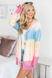 Rainbow Ombre Buttoned Cardigan with Pockets