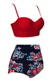 Push Up Floral Print High Waist Plus Size Bikini