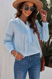 Sky Blue Lace Crochet Button-up Long Sleeve Shirt