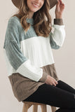 color Knit Texture Color Block Long Sleeve Top
