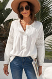 White Lace Crochet Button-up Long Sleeve Shirt