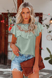 Green Lace Splicing Ruffled Short Sleeve T-shirt